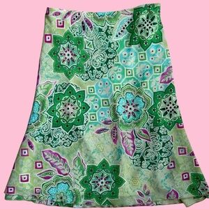A. Byer Green and Pink Floral Paisley Skirt